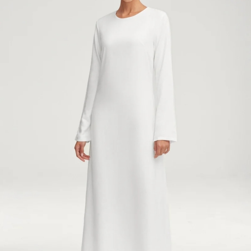 Basic Long Sleeve Maxi Dress - White
